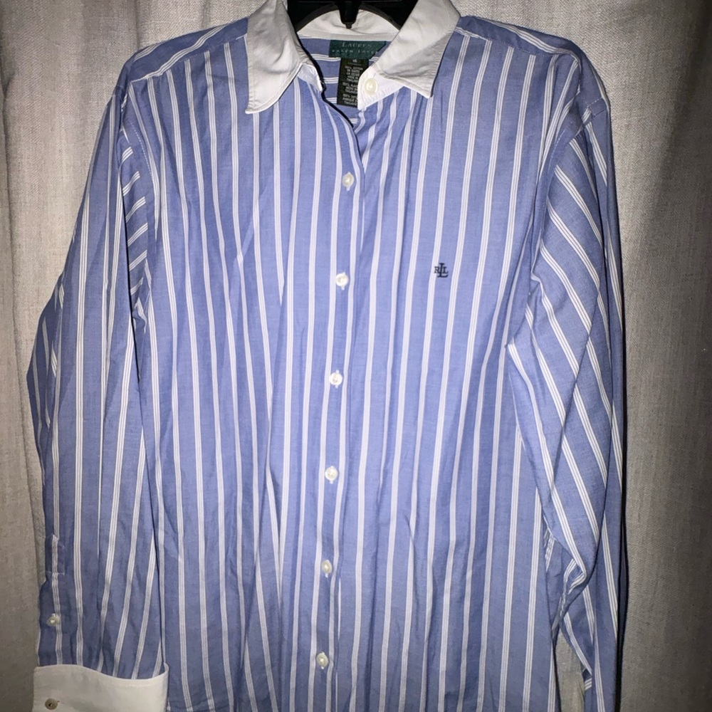 Ralph Lauren  woman Blue & White Striped  Shirt with White Collar